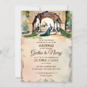 Peacocks Vintager Königsgarten Indische Hochzeit Einladung (Vorderseite)