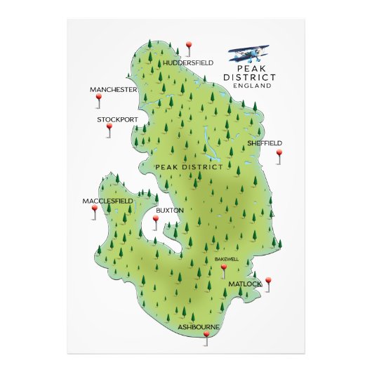 Peak District England Map Fotodruck (Vorne)