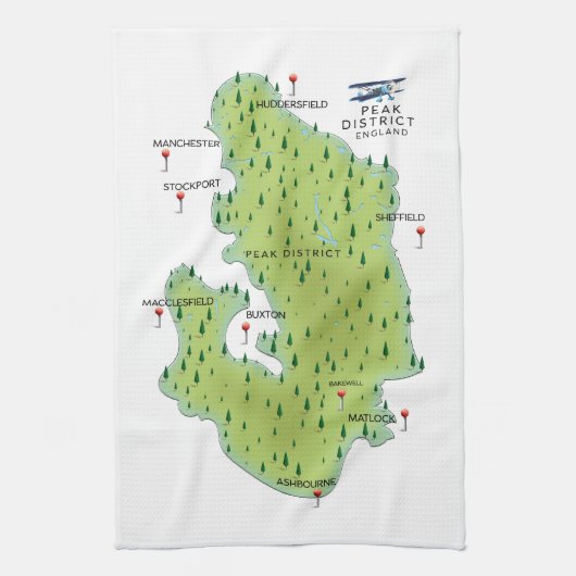 Peak District England Map Geschirrtuch (Vertikal)