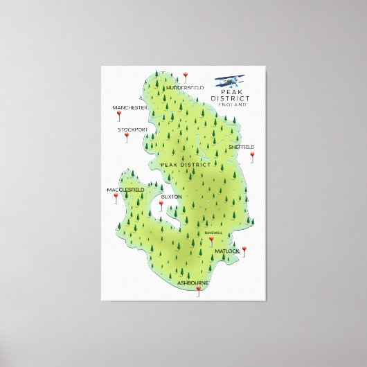 Peak District England Map Leinwanddruck (Vorderseite)