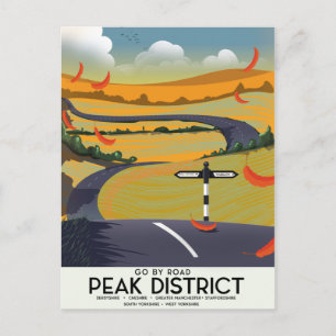 Peak-District-Straßen-Reiseplakat Postkarte