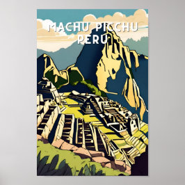 Peak Machu picchu peru vintage reise Latein alpaca Poster