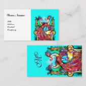 PEAKCOCKS IN LIEBE MONOGRAM, Red White Blue Weddin Visitenkarte (Vorne/Hinten)