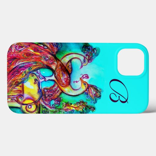 PEAKCOCKS IN LIEBE MONOGRAM Türkisblau Case-Mate iPhone Hülle (Rückseite (Horizontal))