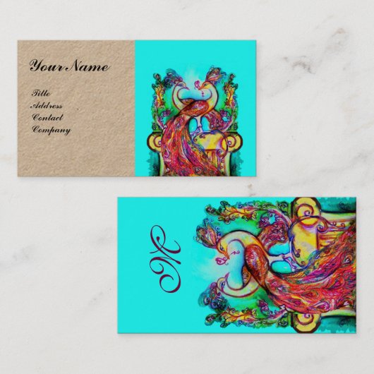 PEAKCOCKS IN LIEBE WEDD MONOGRAM Red Aqua Blue Visitenkarte (Vorne/Hinten)