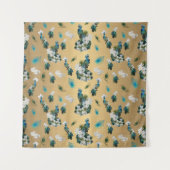 Peakocks und Federn auf Gold Fabric Print Wandteppich (Vorderseite)