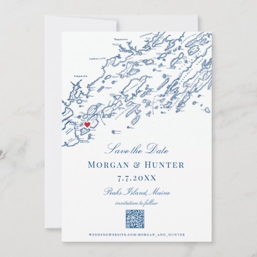 Peaks Island Maine Casco Bay Eleganter QR-Code Save The Date (Vorderseite)