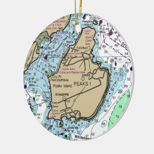 Peaks Island Maine Chart Keramik Ornament (Links)