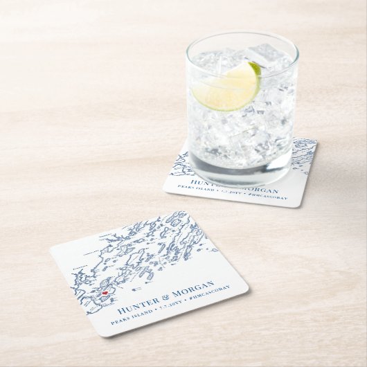 Peaks Island Maine Wedding Begrüßungscocktail Part Rechteckiger Pappuntersetzer (Vor Ort)