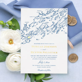 Peaks Island Maine Wedding Elegante Marine und Gol Folieneinladung
