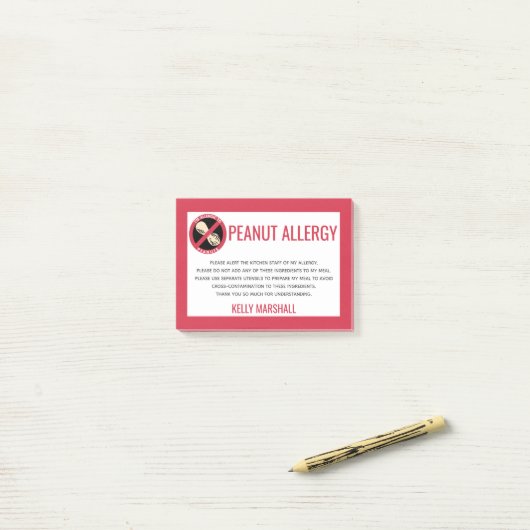 Peanut Allergisches Warnrestaurant Custom Kids Post-it Klebezettel (Auf Schreibtisch)