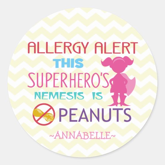 Peanut Allergy Alert Superhero Girl Stickers (Vorderseite)