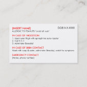 Peanut Allergy Restaurant & ICE Card - F/NB Visitenkarte (Rückseite)