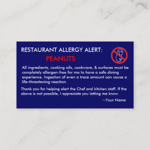 Peanut Allergy Restaurant & ICE Card - F/NB Visitenkarte