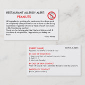 Peanut Allergy Restaurant & ICE Card Telefonnummerkarte (Vorne/Hinten)