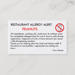Peanut Allergy Restaurant & ICE Card Telefonnummerkarte