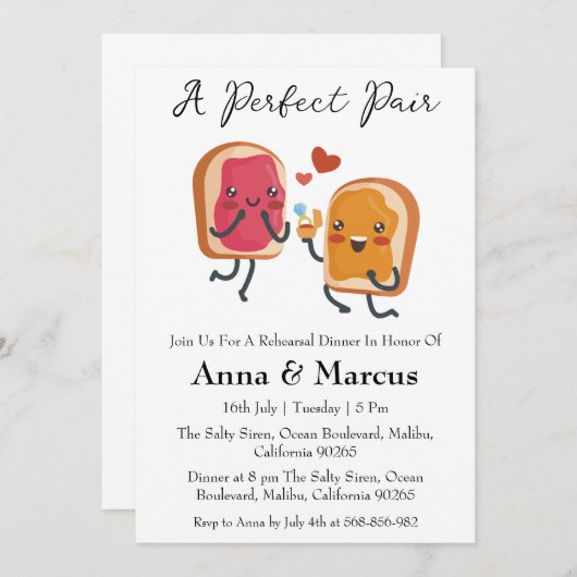 Peanut Butter Jelly ein perfektes Paar Brautessen Einladung (Vorne/Hinten)