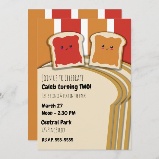 Peanut Butter Strawberry Jelly PB&J Birthday Party Einladung (Vorne/Hinten)