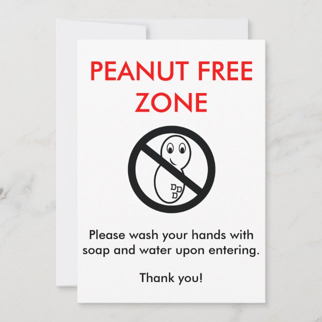Peanut Free Zone Card (Vorderseite)