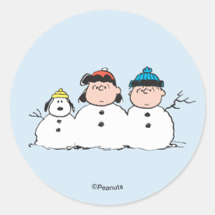Peanuts   3-Personen-Schneemann Runder Aufkleber