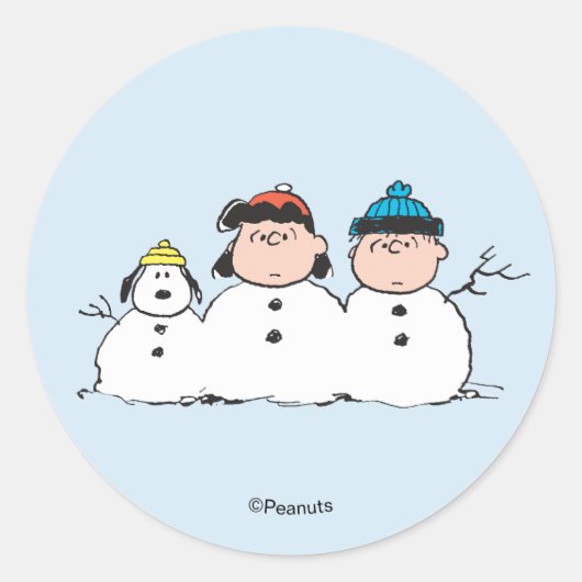 Peanuts | 3-Personen-Schneemann Runder Aufkleber (Vorderseite)