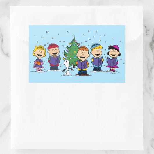 Peanuts | Around the Christmas Tree Rectangular St Rechteckiger Aufkleber (Tasche)