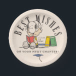 Peanuts Best Wishes Graduation Snoopy Reading Pappteller<br><div class="desc">Celebrate a meaningful milestone with this classic and heartwarming Peanuts-inspired graduation design. Featuring a thoughtful beagle reading a bright red book beside a stack of colorful books, this design symbolizes learning, growth, and the journey ahead. The arched “Best Wishes” message paired with “On Your Next Chapter!” adds a warm and...</div>