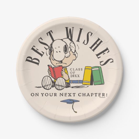 Peanuts Best Wishes Graduation Snoopy Reading Pappteller (Vorderseite)
