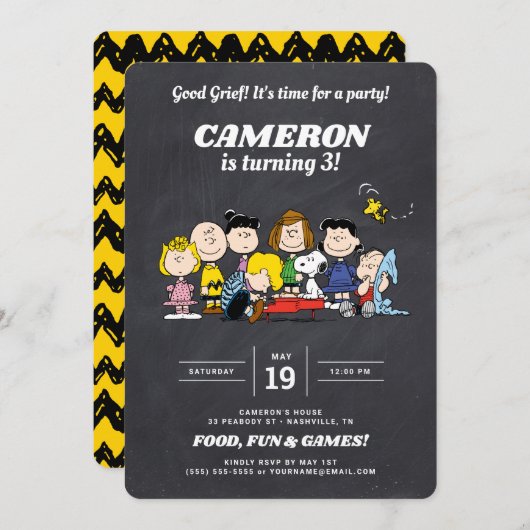 Peanuts | Chalkboard Birthday Einladung (Vorne/Hinten)