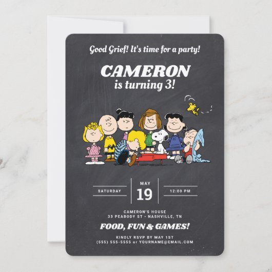 Peanuts | Chalkboard Birthday Einladung (Vorderseite)