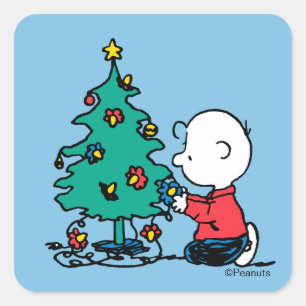 Peanuts   Charlie Brown Weihnachtsbeleuchtung Quadratischer Aufkleber