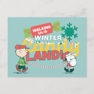 Peanuts   Durch einen winterlichen Candy Land lauf Feiertagspostkarte