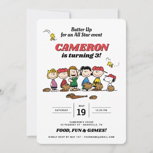 Peanuts | Einladung Baseball zum Geburtstag (Vorderseite)