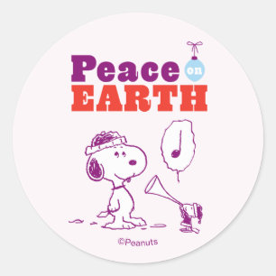 Peanuts   Frieden auf Erden Snoopy & Woodstock Runder Aufkleber