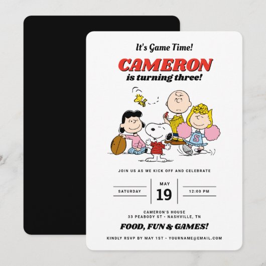 Peanuts | Fußball Einladung zum Geburtstag (Vorne/Hinten)