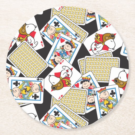Peanuts Gang Card Deck Pattern Runder Pappuntersetzer (Vorderseite)