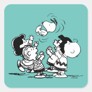 Peanuts Gang Lifting Snoopy Quadratischer Aufkleber