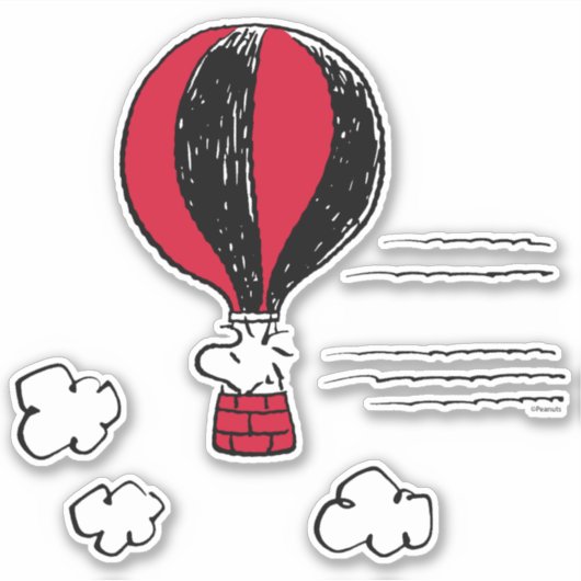 PEANUTS | Holz in Heißluftballon Aufkleber (Vorderseite)