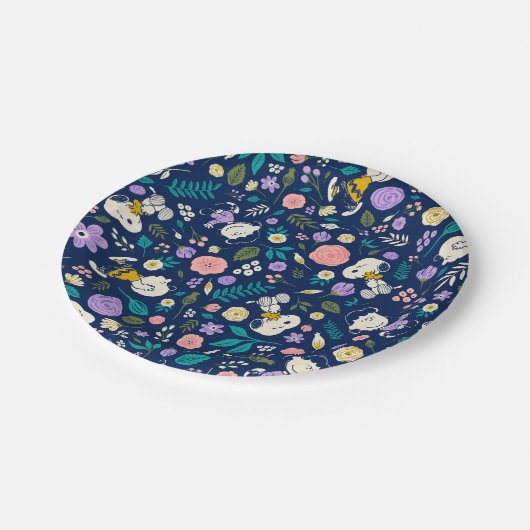 Peanuts In Bloom Pattern Pappteller (Schrägansicht)