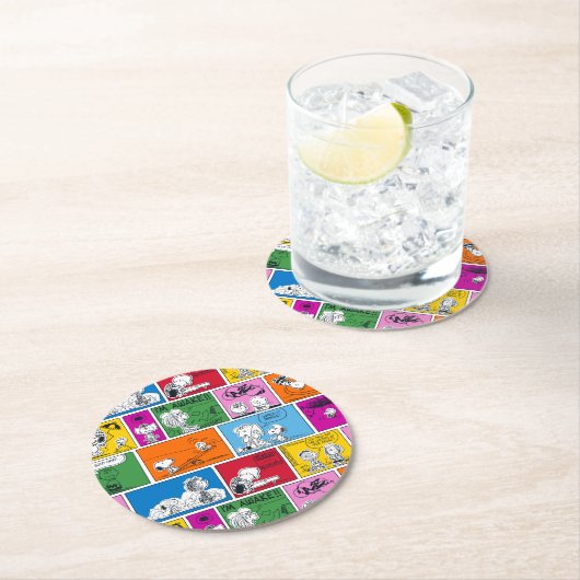 PEANUTS | Klassisches Comic Muster Runder Pappuntersetzer (Vor Ort)