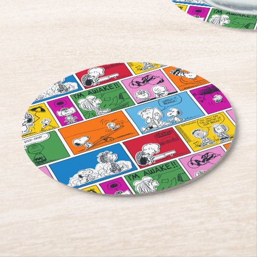 PEANUTS | Klassisches Comic Muster Runder Pappuntersetzer (Angewinkelt)