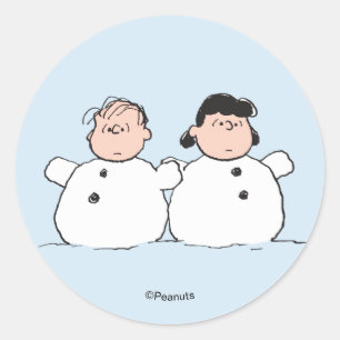 Peanuts   Linus & Lucy Schneemänner Runder Aufkleber