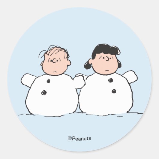 Peanuts | Linus & Lucy Schneemänner Runder Aufkleber (Vorderseite)