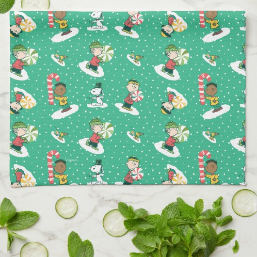 Peanuts Peppermint Träume Schneeflocken Muster Geschirrtuch (Gefaltet)