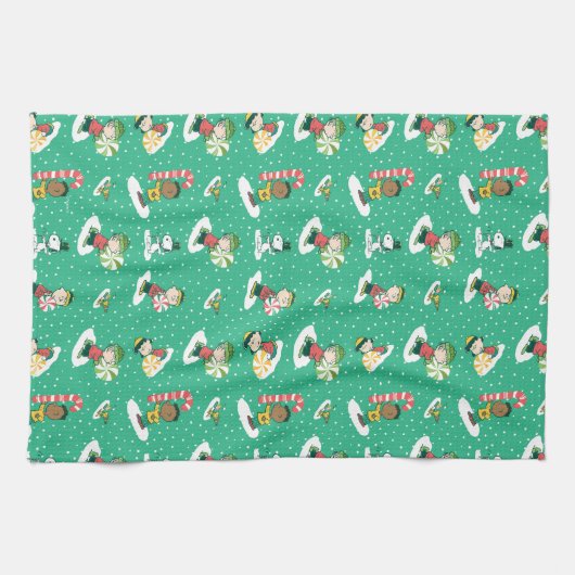 Peanuts Peppermint Träume Schneeflocken Muster Geschirrtuch (Horizontal)