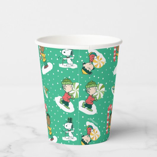 Peanuts Peppermint Träume Schneeflocken Muster Pappbecher (Rechts)