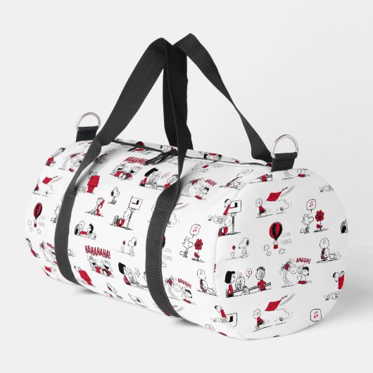 PEANUTS | Rotes und schwarzes Muster Duffle Bag (Linke Seite)