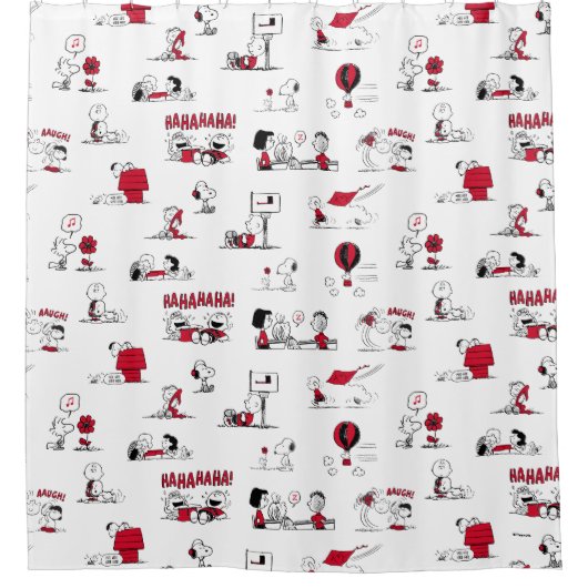 PEANUTS | Rotes und schwarzes Muster Duschvorhang (Vorderseite)