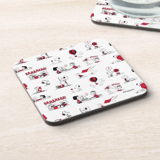 PEANUTS | Rotes und schwarzes Muster Getränkeuntersetzer (Linke Seite)