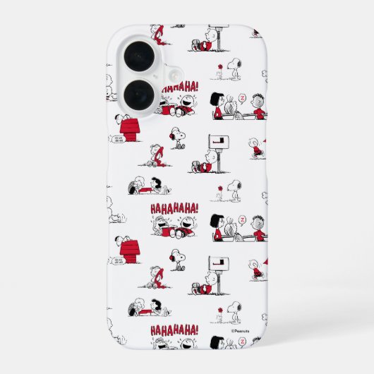 PEANUTS | Rotes und schwarzes Muster iPhone 16 Hülle (Rückseite)